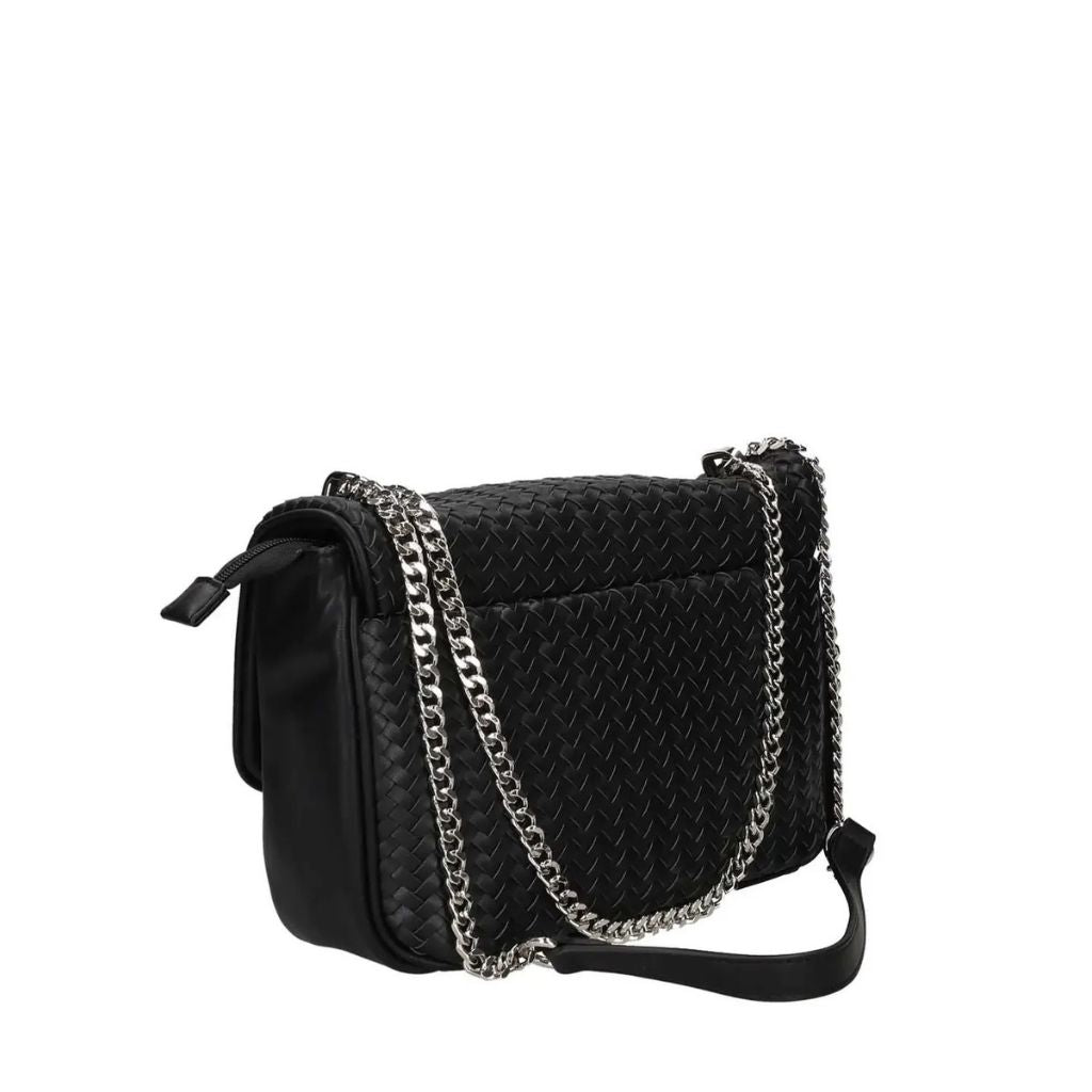 Borsa a tracolla nera in ecopelle intrecciata