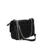 Borsa a tracolla nera in ecopelle intrecciata