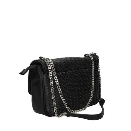 Borsa a tracolla nera in ecopelle intrecciata