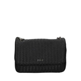 Borsa a tracolla nera in ecopelle intrecciata