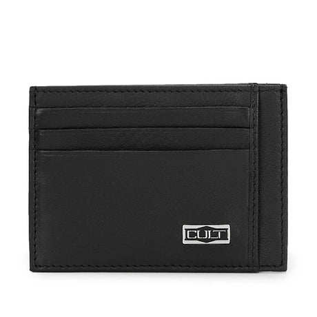 Porta carte Cult nero in vera pelle con fessure e placchetta logo