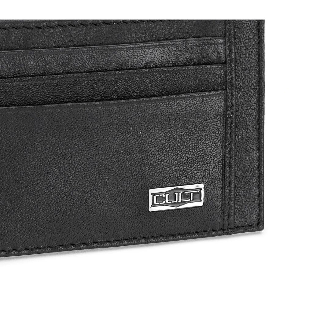 Porta carte Cult nero in vera pelle con fessure e placchetta logo