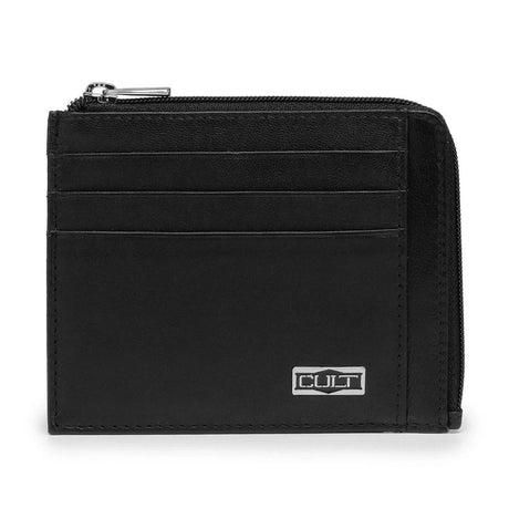 Porta carte Cult nero in vera pelle con zip e fessure