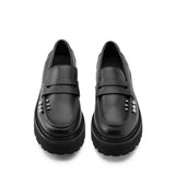 Loafer Cult nero con borchiette strass e suola platform