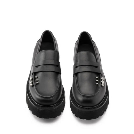 Loafer Cult nero con borchiette strass e suola platform