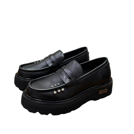 Loafer Cult nero con borchiette strass e suola platform