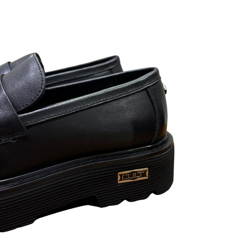 Loafer Cult nero con borchiette strass e suola platform