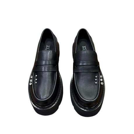 Loafer Cult nero con borchiette strass e suola platform