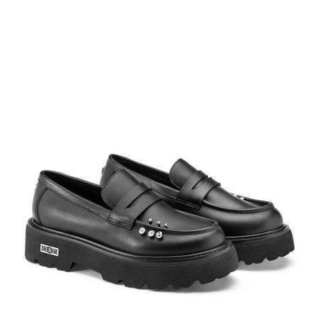 Loafer Cult nero con borchiette strass e suola platform