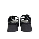 Cult Sandalo Janis 4476 nero con tomaia intrecciata, fibbie silver e suola platform 5 cm