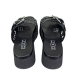 Cult Sandalo Janis 4476 nero con tomaia intrecciata, fibbie silver e suola platform 5 cm