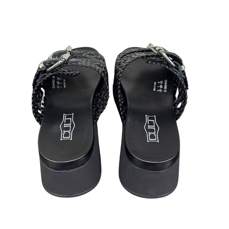 Cult Sandalo Janis 4476 nero con tomaia intrecciata, fibbie silver e suola platform 5 cm