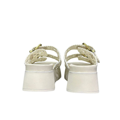 Cult Sandalo Janis 4740 bianco con tomaia intrecciata, fibbie gold e suola platform 5 cm