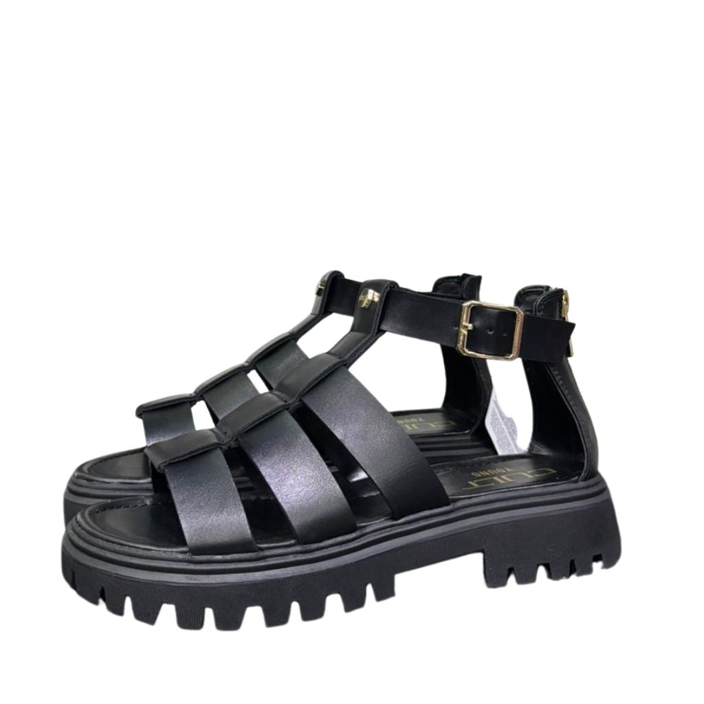 Sandalo gladiatore donna nero ecopelle