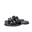 Ciabatta flat donna nera ecopelle tripla fascia borchie argentate 