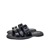 Ciabatta flat donna nera ecopelle tripla fascia borchie argentate 