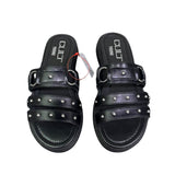 Ciabatta flat donna nera ecopelle tripla fascia borchie argentate 