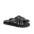 Sandali slide neri Cult con fascette intrecciate e borchie silver