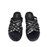 Sandali slide neri Cult con fascette intrecciate e borchie silver