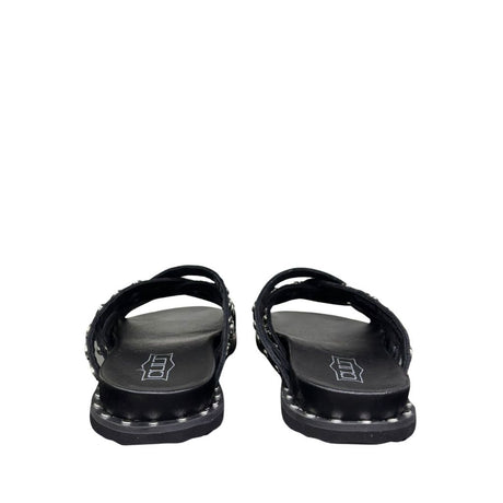 Sandali slide neri Cult con fascette intrecciate e borchie silver