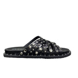 Sandali slide neri Cult con fascette intrecciate e borchie silver