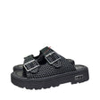Sandali platform donna neri tessuto micro strass argento