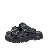 Sandali platform donna neri tessuto micro strass argento