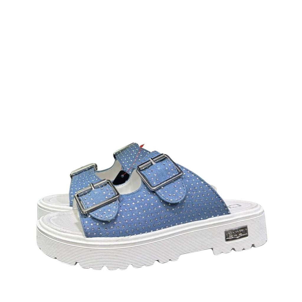Sandali platform donna denim azzurro micro strass argento