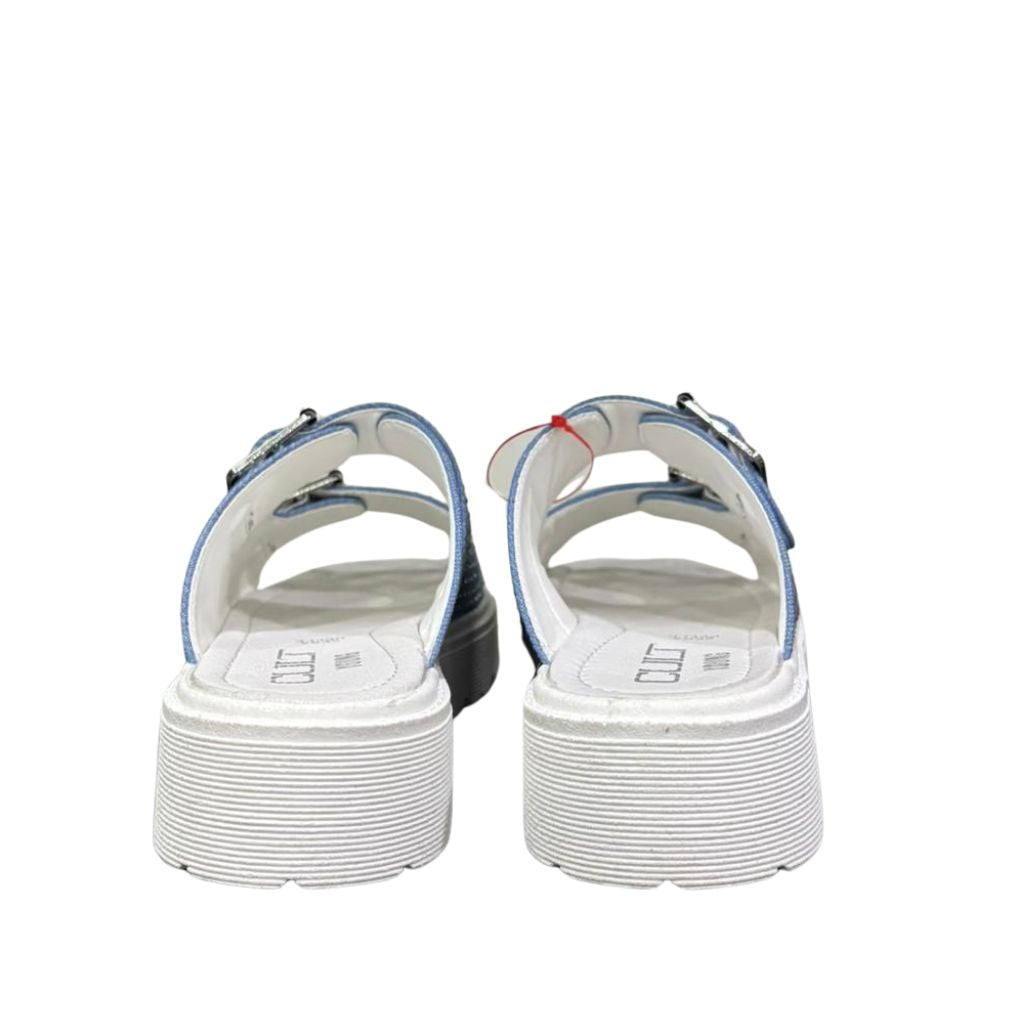 Sandali platform donna denim azzurro micro strass argento