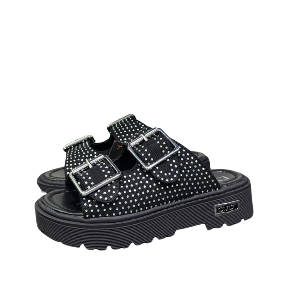 Sandali platform bambina neri micro strass 