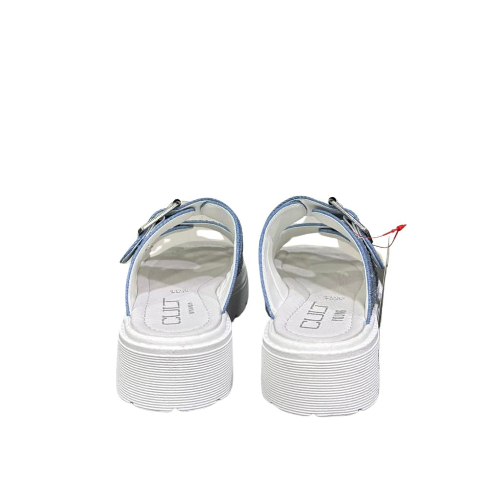 Sandali platform bambina denim azzurro micro strass