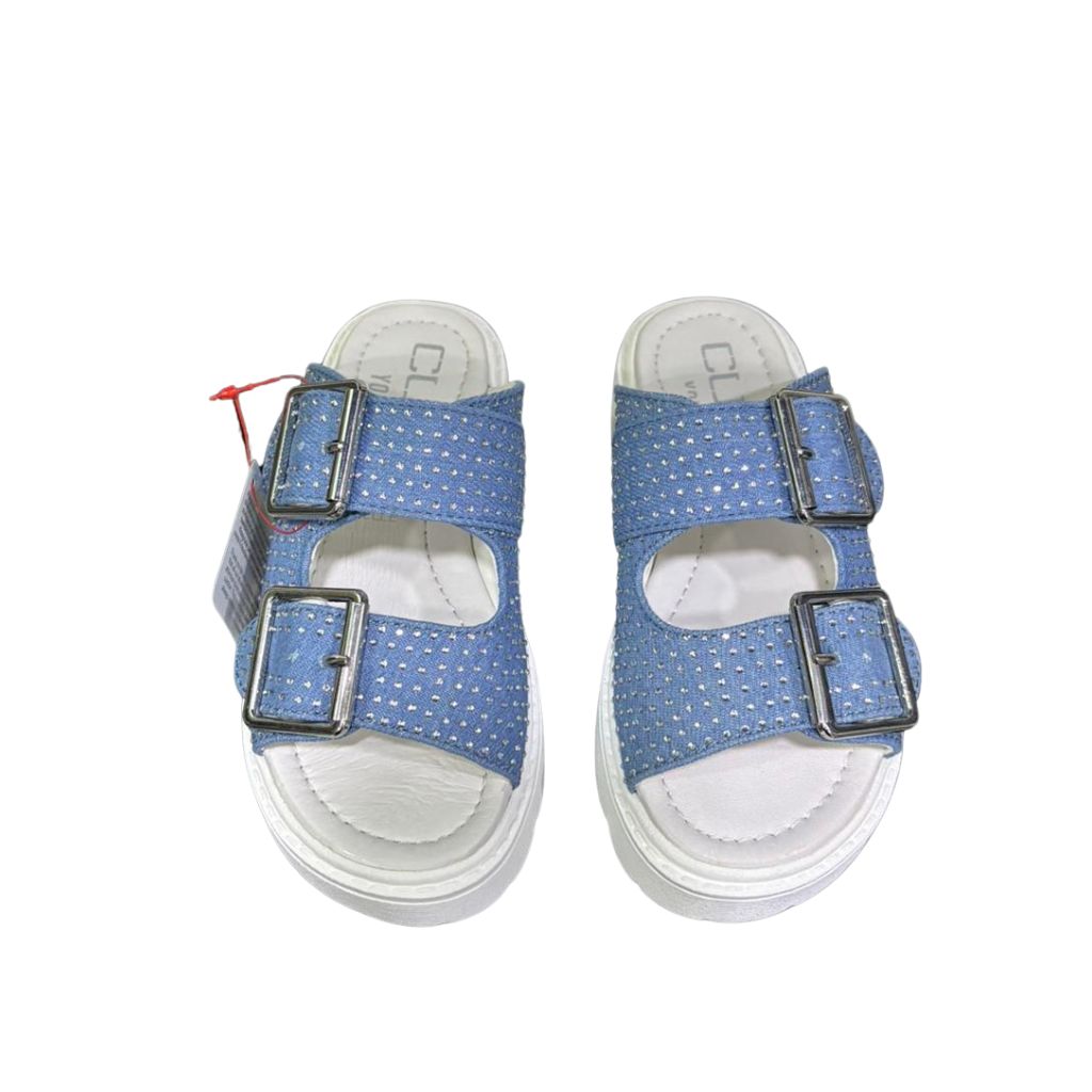 Sandali platform bambina denim azzurro micro strass