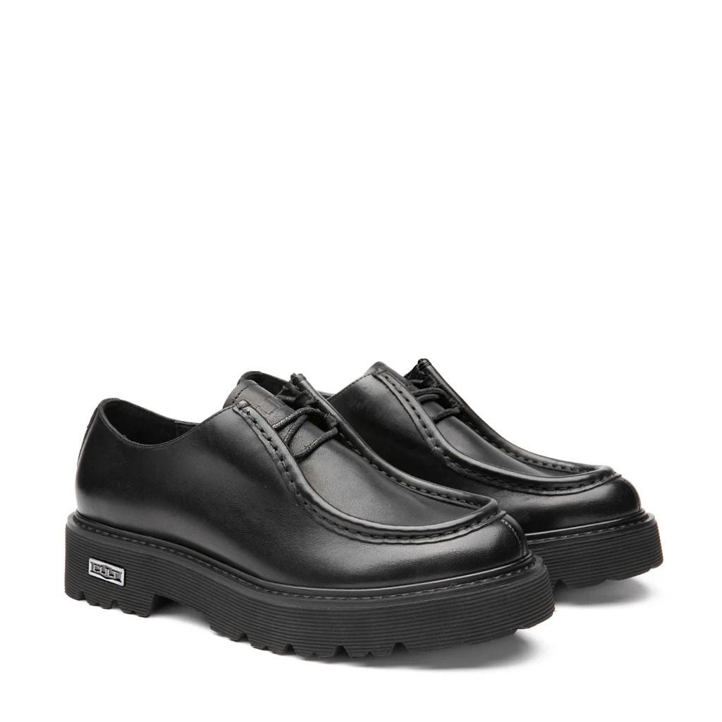 Scarpe stringate Cult nere in pelle con punta moc e suola platform