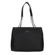 Borsa shopping bag nera a spalla in ecopelle intrecciata
