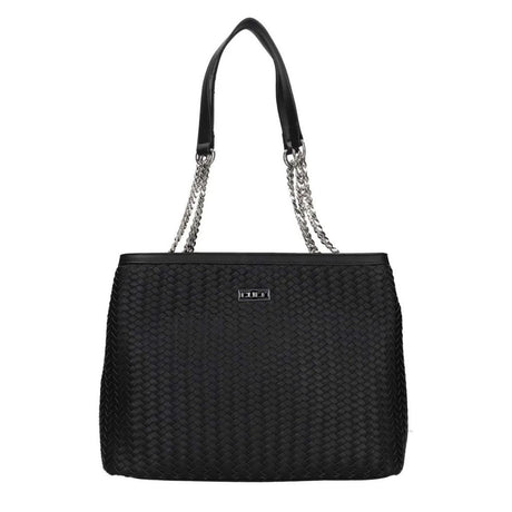 Borsa shopping bag nera a spalla in ecopelle intrecciata