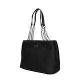 Borsa shopping bag nera a spalla in ecopelle intrecciata
