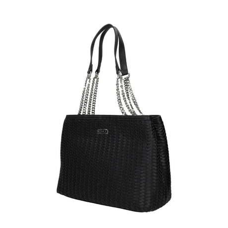 Borsa shopping bag nera a spalla in ecopelle intrecciata