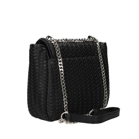 Borsa a tracolla nera in ecopelle intrecciata