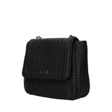 Borsa a tracolla nera in ecopelle intrecciata