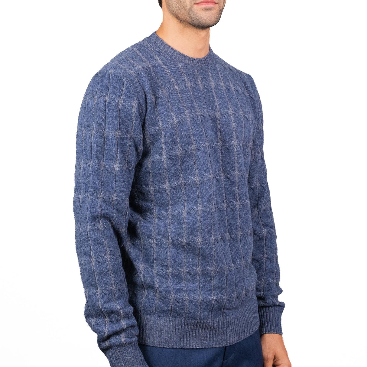 Maglione Pitone Girocollo Treccia Blu/Grigio