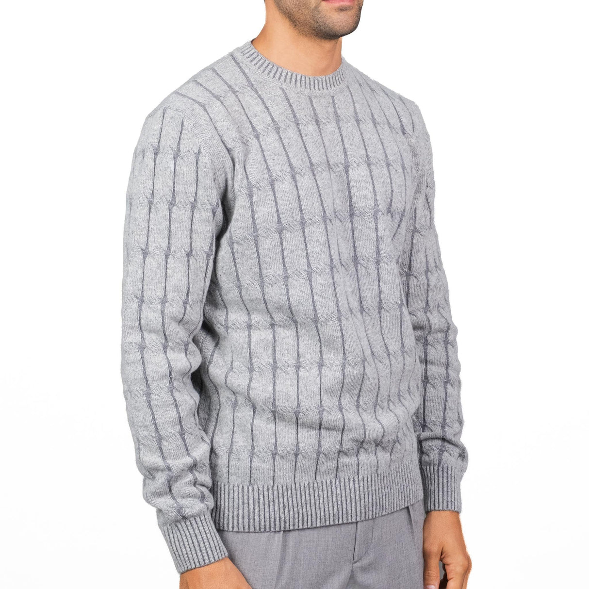 Maglione Pitone Girocollo Treccia Grigio