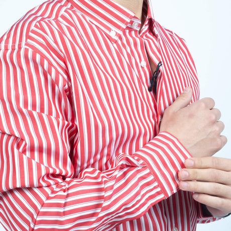 Camicia Langella Botton Down Riga Verticale Rosso