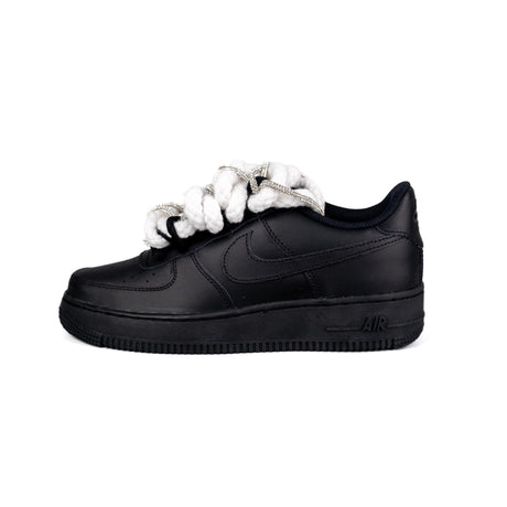 Nike Air Force 1 Low '07 GS Nero Corda Bianco Brillantini Argento Dh2920 001