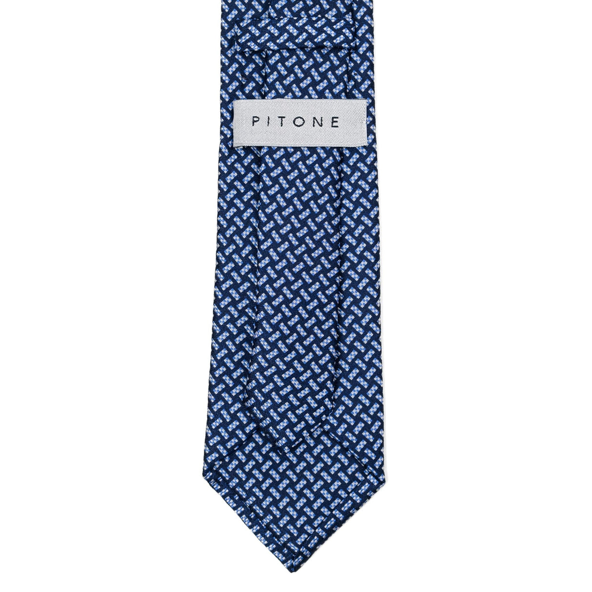 Cravatta In Seta Incordato Scacchi Blu/Azzurro