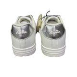 Sneakers bianche da donna Ellesse in pelle con inserti argento sul tallone, logo laterale.