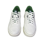 Sneakers basse Ellesse Mat in pelle bianca con inserti verdi, logo Ellesse esteso sul lato e suola piatta in gomma.