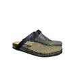 Mule Gagliotta GC in pelle nera con rete glitterata multicolor, suola sughero 3 cm.