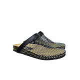 Mule Gagliotta GC in pelle nera con rete glitterata multicolor, suola sughero 3 cm.