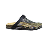 Mule Gagliotta GC in pelle nera con rete glitterata multicolor, suola sughero 3 cm.