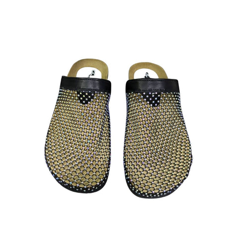 Mule Gagliotta GC in pelle nera con rete glitterata multicolor, suola sughero 3 cm.